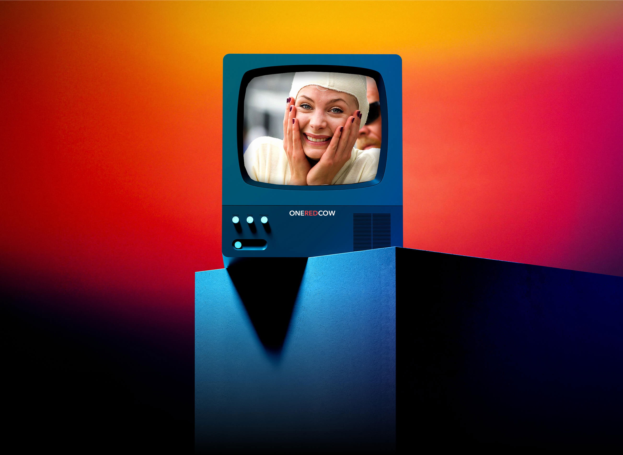 A TV displaying a man