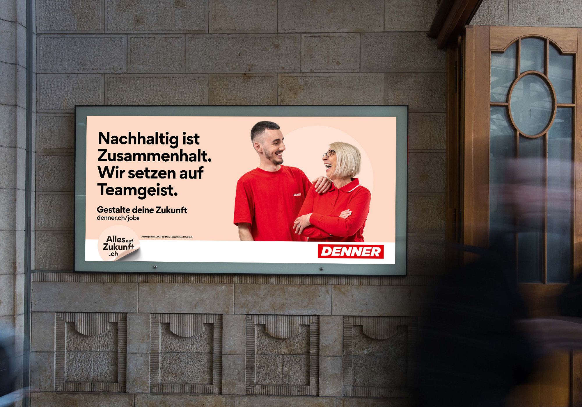 Poster mockup with two Denner employees