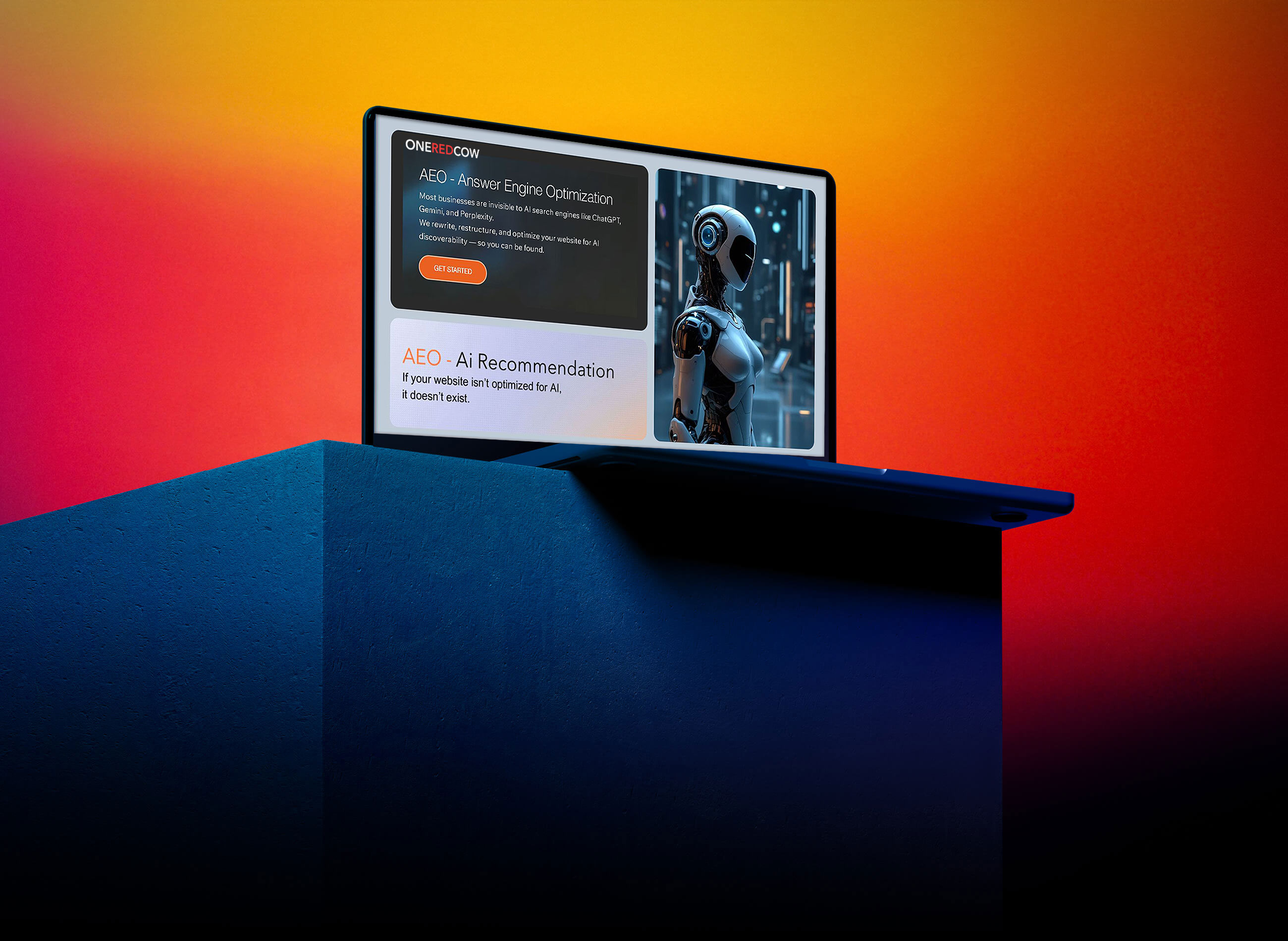 A notebook mockup displaying a website